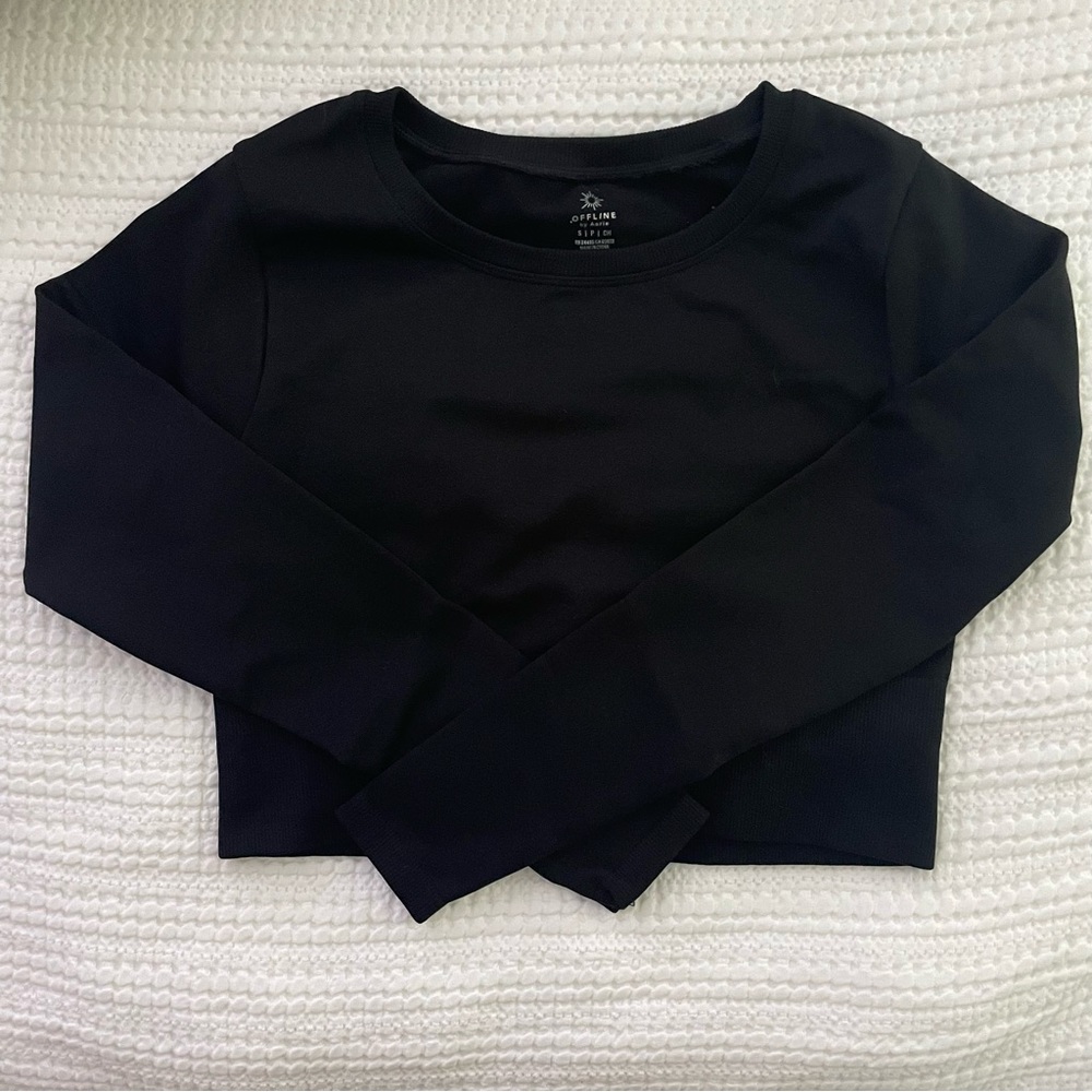 Aerie Longsleeve Workout Shirt: Black, size S